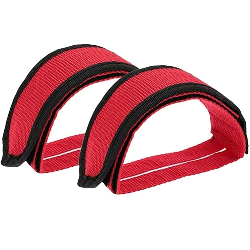 

A51Q-2Pcs Bike Pedal Straps Toe Clips Set For Universal Bicycle Fixed Gear Bike Extenders Feet Tape Red Lightweight