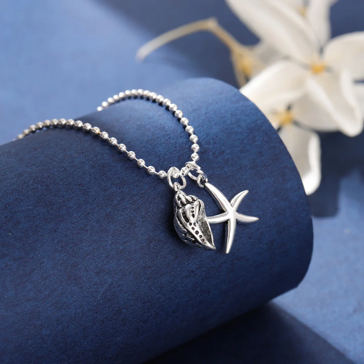 Fresh design 925 Tibetan silver Cute Starfish Vintage Old Thai Silver Conch Clavicle Necklace Korean Fashion Flow High quality