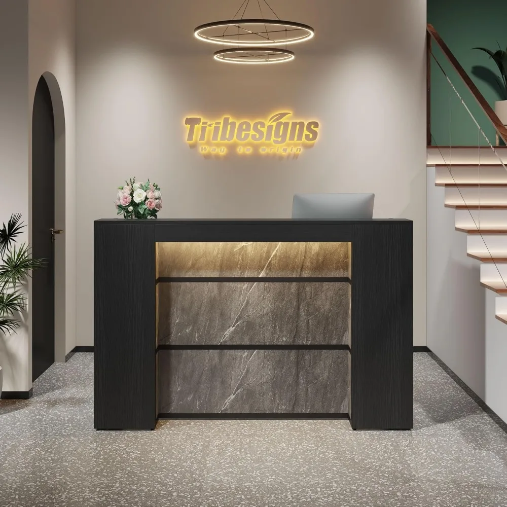 LED-Illuminated 63 Modern Reception Desk for Lobbies, Salons, Retail Spaces, and Professional Waiting Areas