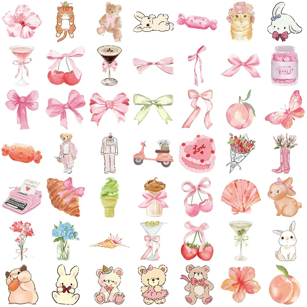 10/30/50PCS Cute Bear Bow Pink Stickers Ins Style Cartoon Decals Decoration DIYNotebook Phone Stationery Fridge Bike Kawaii Kids