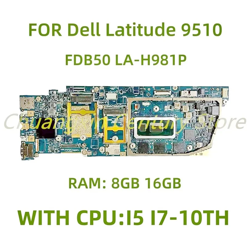 Suitable For Dell Latitude 9510 Laptop Motherboard FDB50 LA-H981P with I5 I7-10TH CPU RAM: 8GB 16GB 100% Tested Work