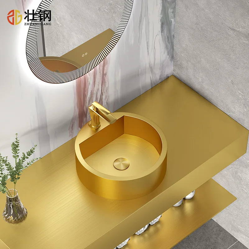 Luxury Modern Bathroom sink Round New design Gold Hand Basin SUS304 Stainless steel lavabo 400*400*110mm washbowl Grey washbasin