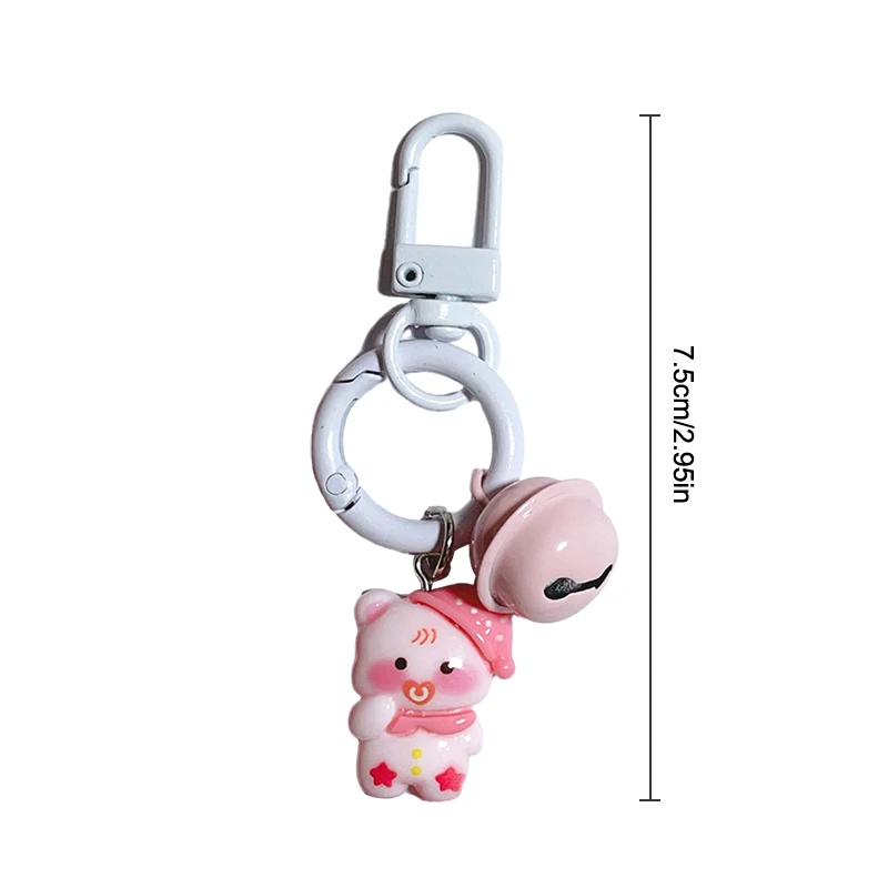 7.5Cm Cartoon Roze Beer Sleutelhanger Schattige Voedingsfles Hanger Bel Sleutelhanger Bedels Autotas Decor Kerstcadeau