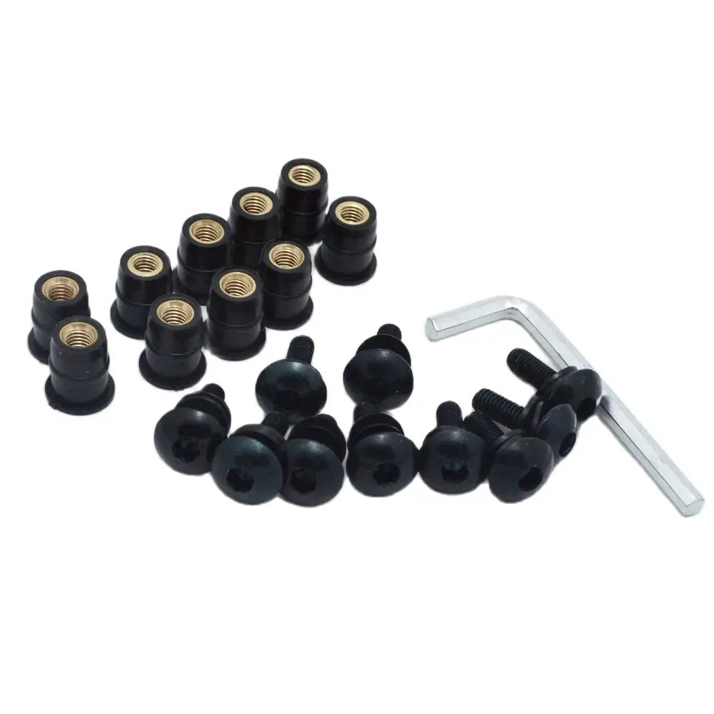 10pcs/Set Kit Motorcycle M5 15mm Metric Rubber Well Nuts Windscreen Fairing Cowl Anodized Aluminum Moto Screws Bolts