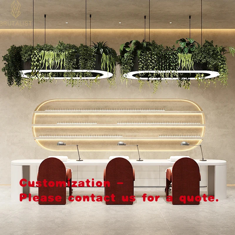 

custom.Custom Simple Style Nail Bar Salon Furniture Wooden Nail Display Cabinet Modern Beauty Styling Spa Nail Salon Interior De