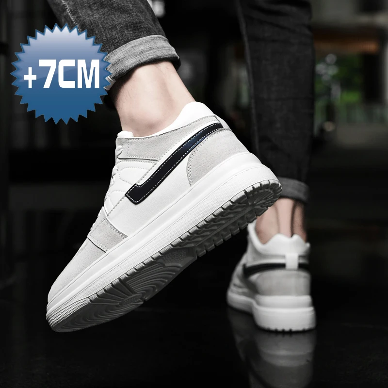 New men sneakers elevator shoes leather casual heightening shoes Genuine Leather insole increased lift Tenis male designer