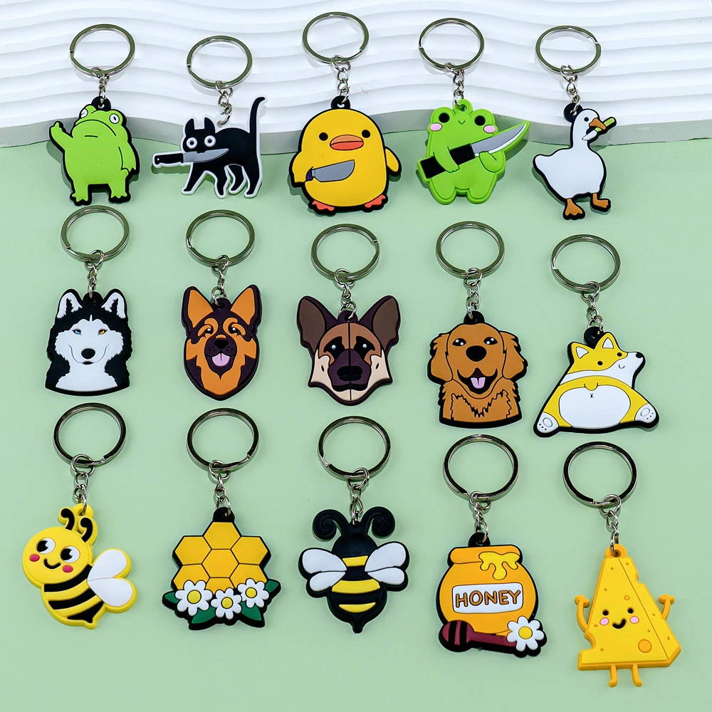 10/20/50/100 PCS Random Animal Keychains Cute Dog Cat Frog Keyrings Kawaii Animal Car Key Accessories Kids Men Favor Key Holders