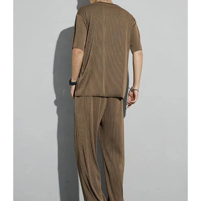 2024 Spring And Summer New Thin Suit Male Korean Version Trend Loose Silky Casual Hanging Louver Strip Elastic Breathable Suit