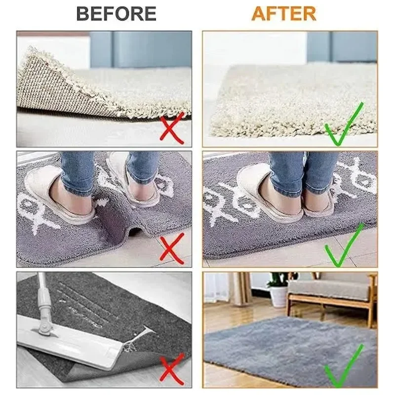 48/8Pcs Carpet Fixing Stickers Non-slip Double Sided Fixed Pad Reusable Washable Anti Curling Carpet Patch Stopper Sticker Tapes