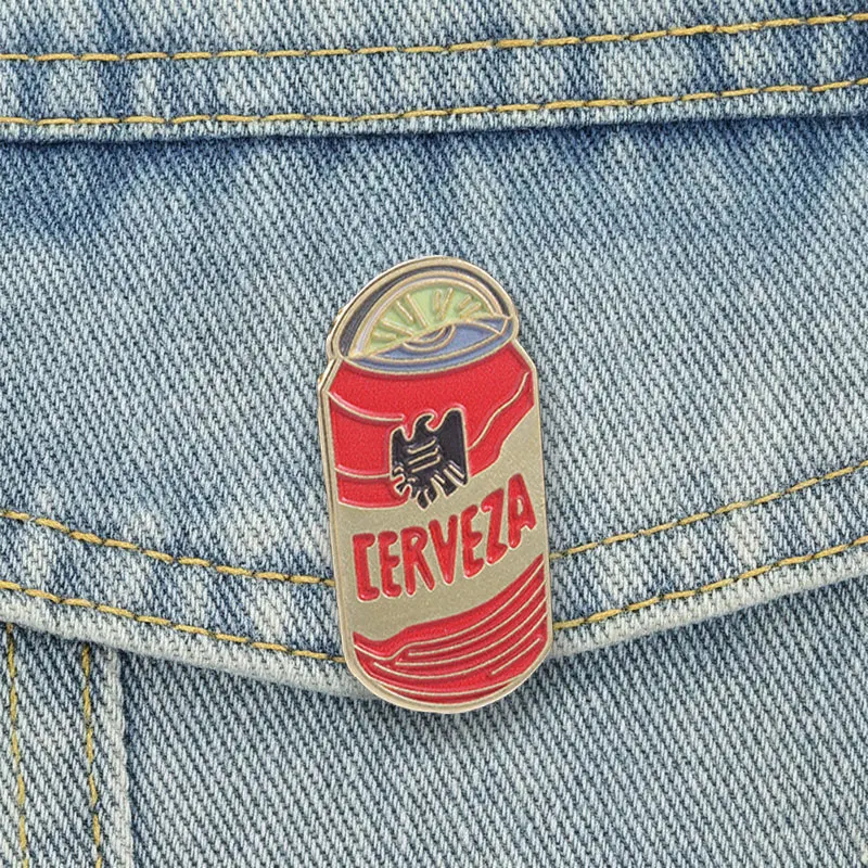 Cerveza Beer Can Badge Fun Mexican Style Enamel Pins Vintage Eagle Drink Brooch Punk Accessories Decor Gift for Friends