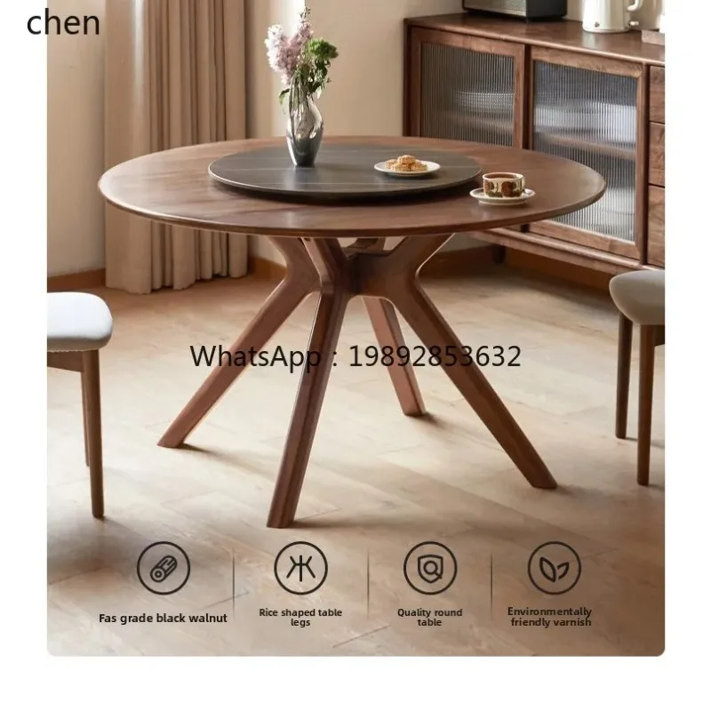 

Круглый стол из цельного дерева, обеденный стол из каменной плиты с поворотным столом, обеденный стол для маленькой квартиры, круглый и четыре стула