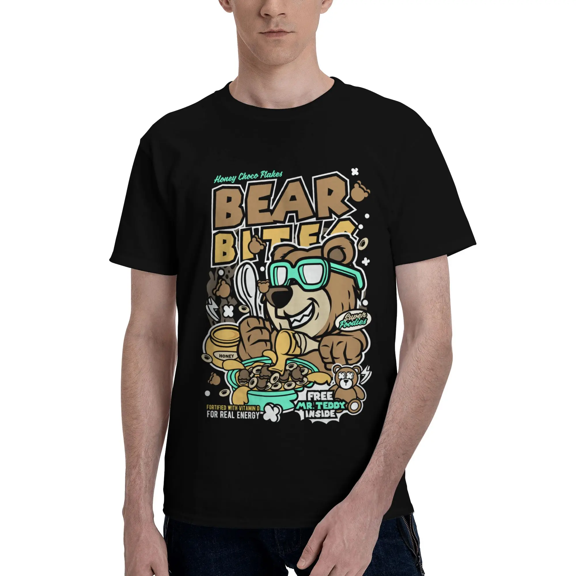 Bear With Glasses And Beats Print Print  Men's T-Shirt Clothes  Tees Short  Summer Casual Trendy