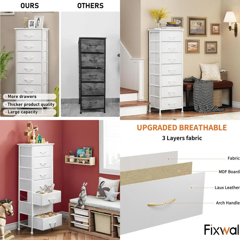 

7-Drawer Fabric Storage Dresser for Bedroom, Nightstand, Closet, or Hallway