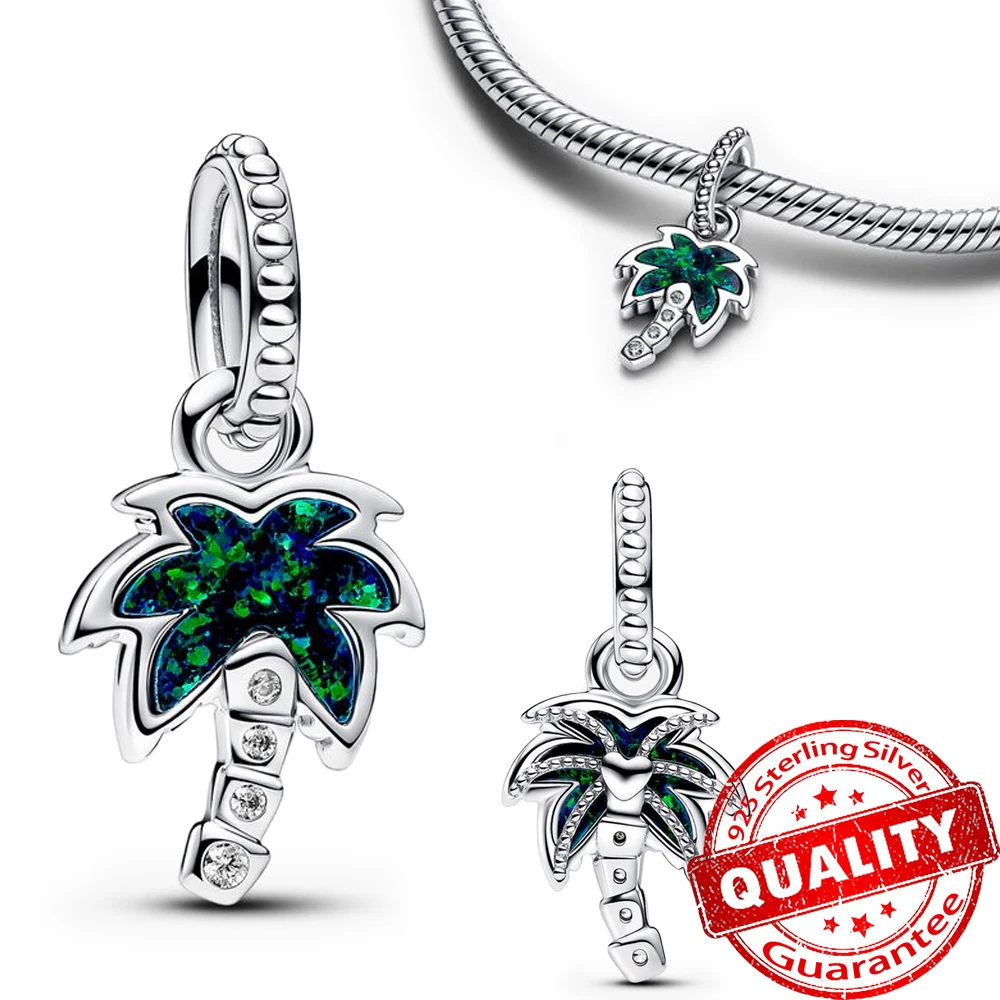 New Arrivals 925 Sterling Silver Green Monstera Leaves Climbing Frog Dangle Charm Fit Necklace Exquisite Gifts Original Bracelet