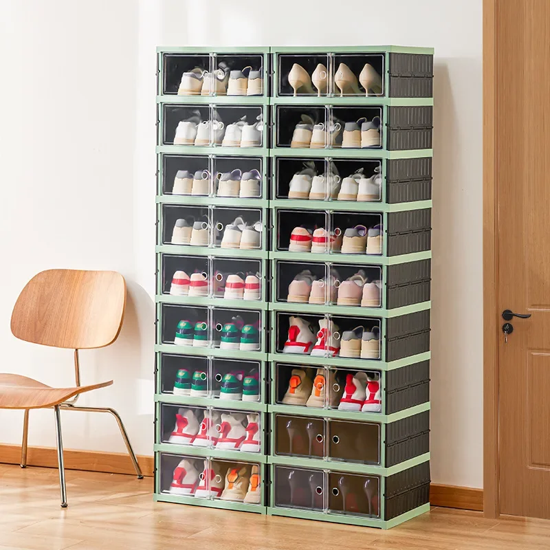 Thickened Breathable Shoe Cabinet Stackable Dust Boots Household Folding Storage Box Plastic Transparent Bathroom Accessories