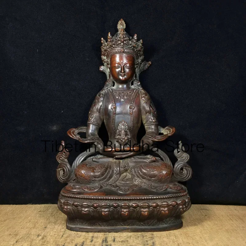 

30.5cm Tibetan Red Bronze Buddha Articles Longevity Buddha Guanyin Bodhisattva Statue Decoration