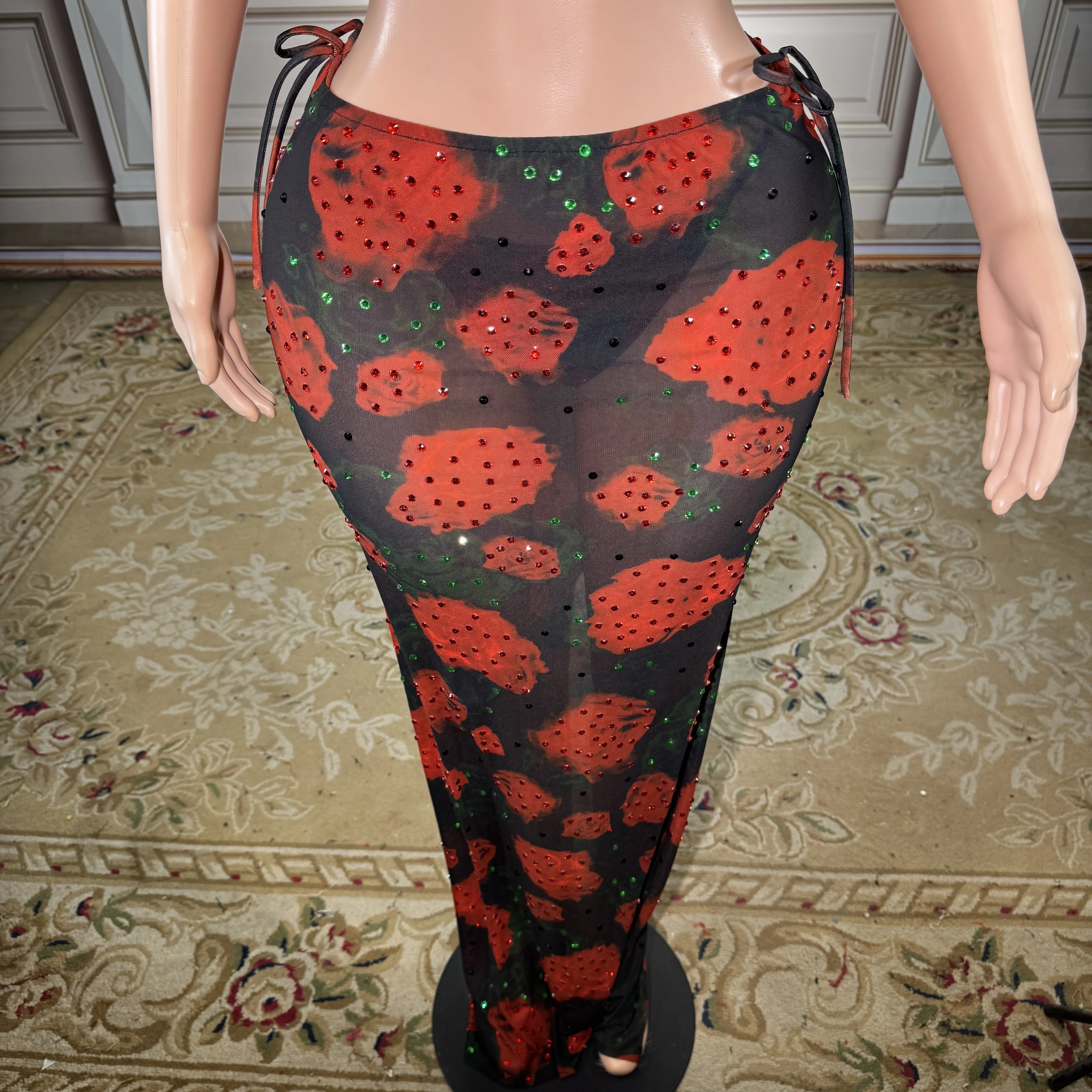 

ZD 2026 new split print mesh dress bikini three piece set female summer seaside vacation sexy slimming swimsuit bathing suit