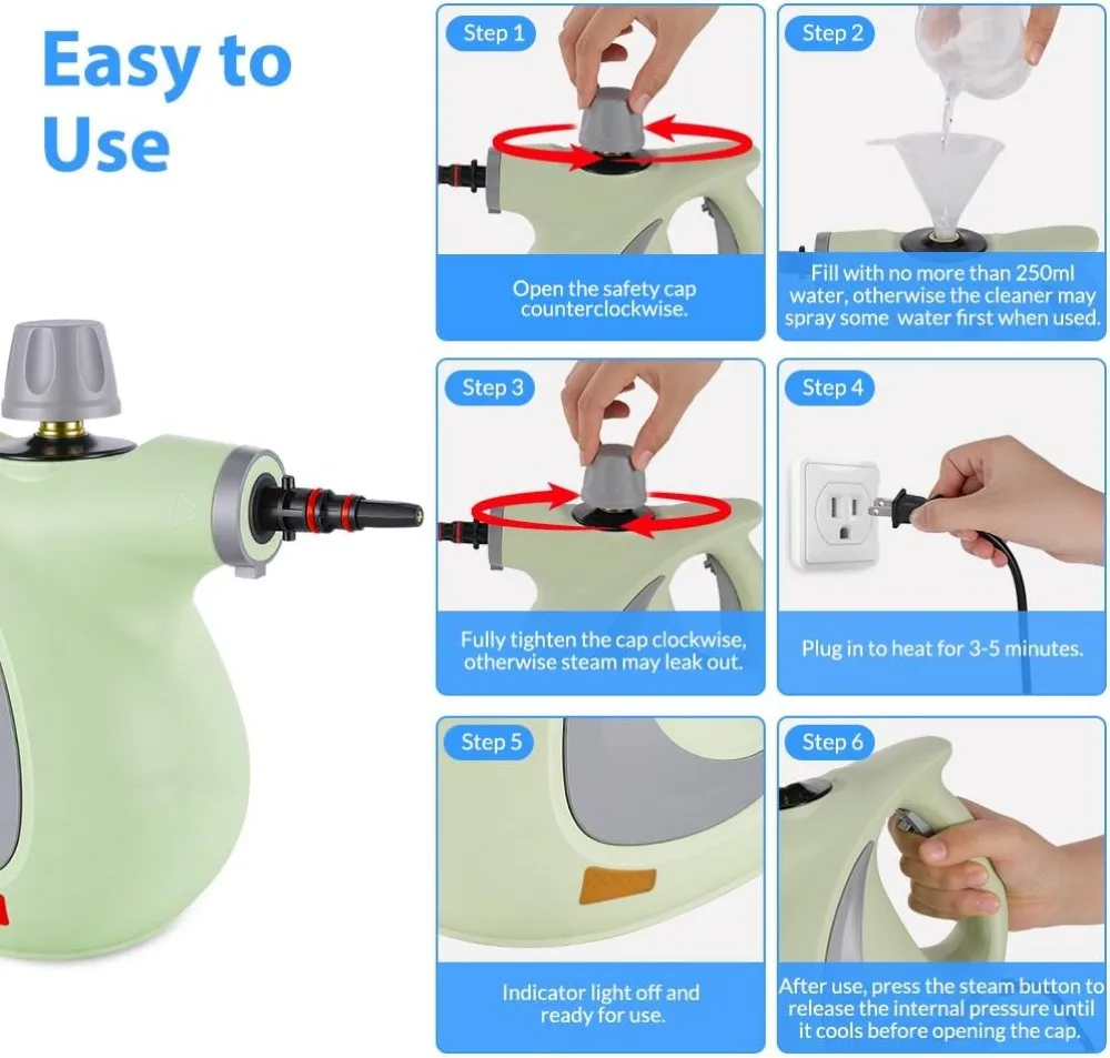Handheld Pressurized Steam Cleaner, 12pcs Accessories, Portable Steamer for Home, Car, Furniture, Floor, Upholstery, Grout & Tile