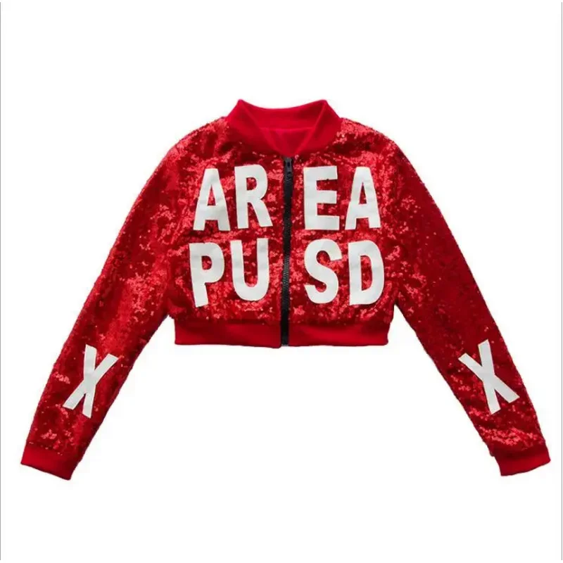 Gilet de danse Hip Hop pour enfants, gilet à paillettes flash rouge, salle de RhDN, vêtements pour enfants, fille et garçon, MN11