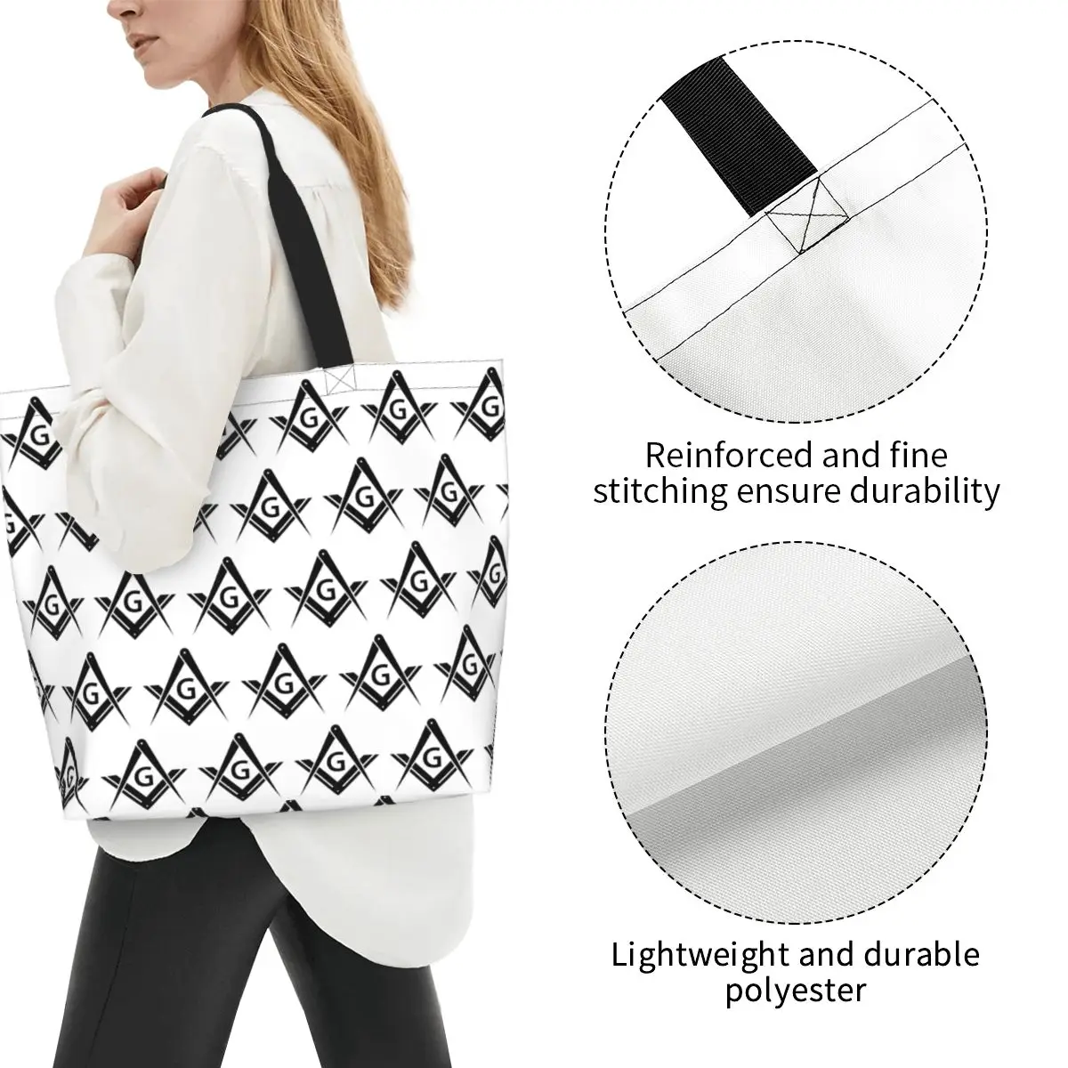 Freemason Masonic Shopping Tote Bag Canvas Large Capacity Shoulder Bags Shopper Grocery Handbag for Women