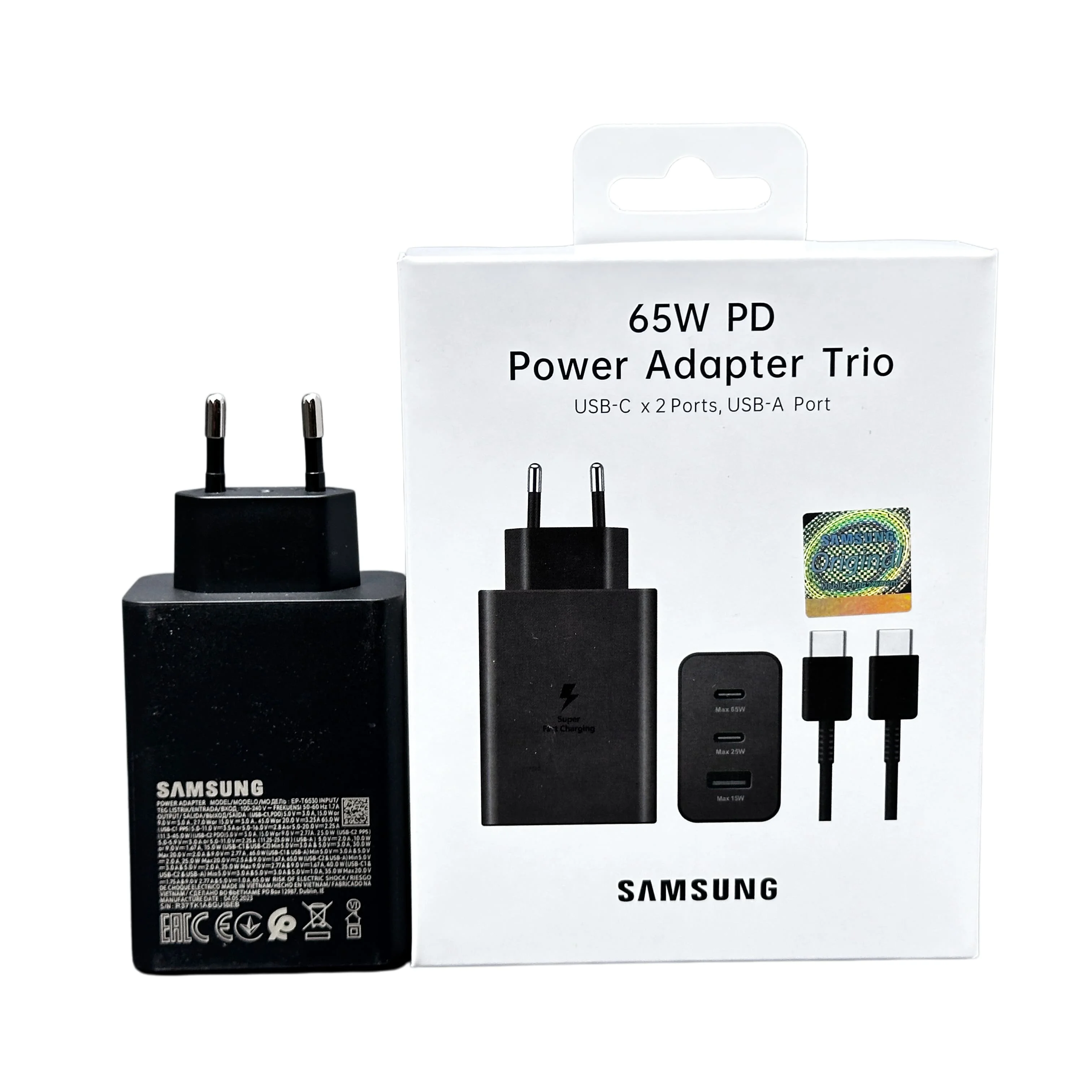 Samsung 65W Ladegerät EU 3-Port Superschnelles Laden für Samsung Galaxy S26 S25 Ultra Plus S24 S23 S22 Zfilp A56 A36 5A Kabel