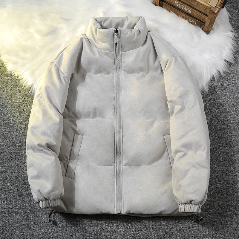 

Winter men's loose large sized simple stand up collar cotton-padded jacket warm and thick cotton padded jacket