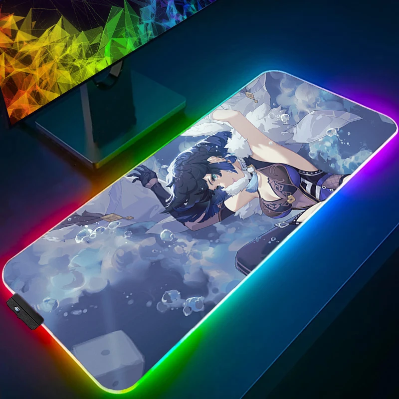Gaming Mouse Pad Computer Genshin Impact Yelan Desktop Mat LED PC Anime Carpet Table Keyboard Pad RGB Gamer Accessories Mousepad