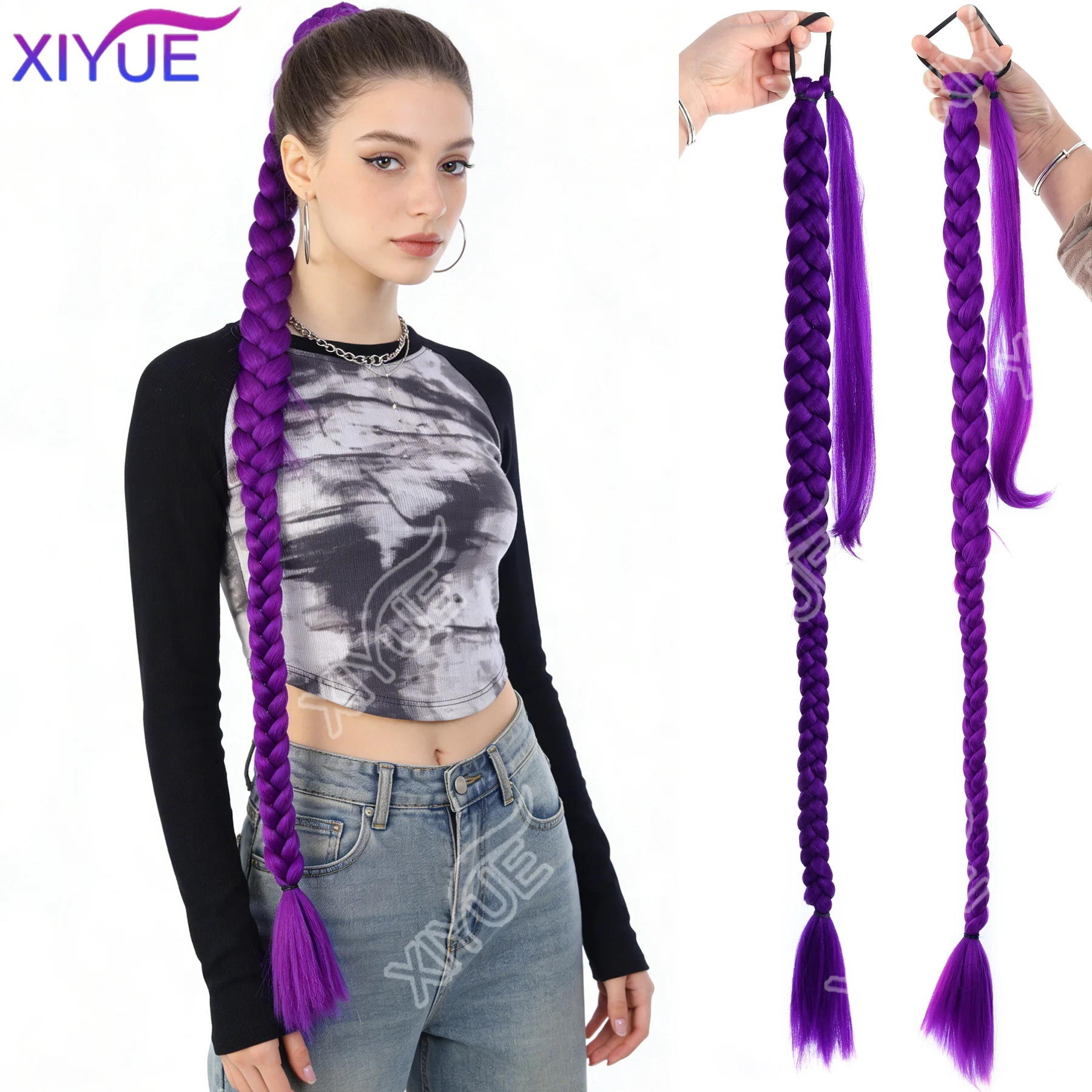 

Фиолетовый синтетический плетеный хвост, длинная резинка, шиньон, конский хвост с резинкой для волос для женщин, высокотемпературное волокно