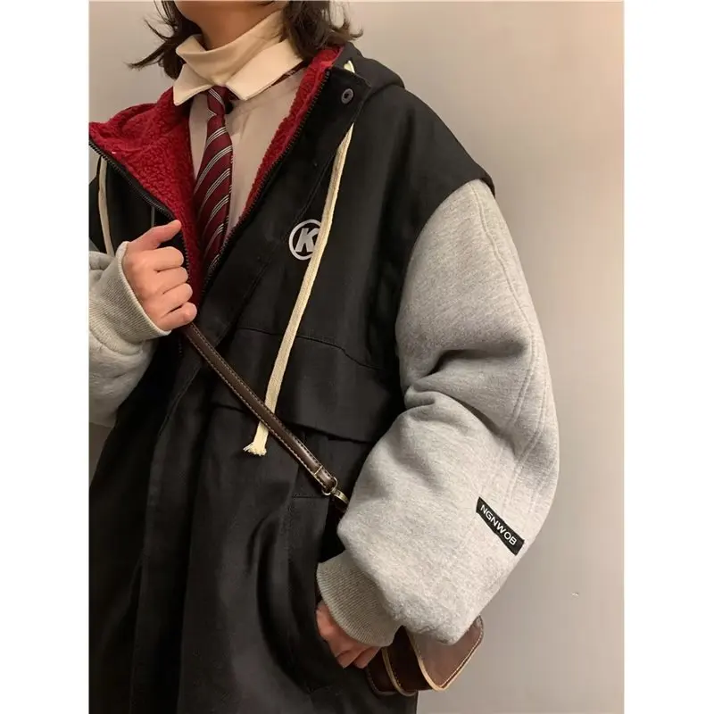 Fake Two piece Cotton Coat Women's Winter 2025 New Thick Cotton Coat Trendy Lamb Wool Cotton Coat