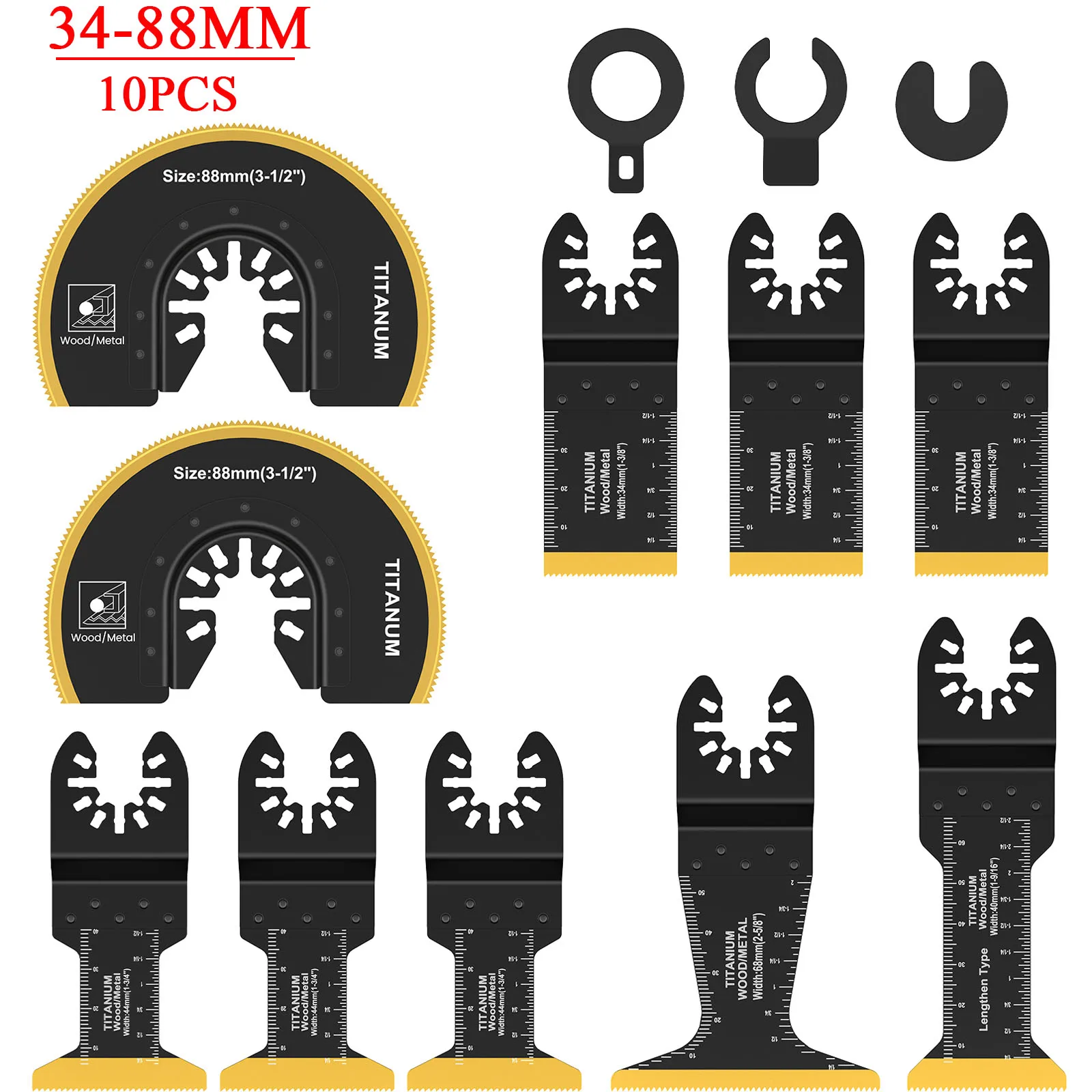 Lâminas de serra oscilante revestidas com titânio, Multitool, corte rápido, renovador multifuncional, lâmina para metal e madeira, 10 peças
