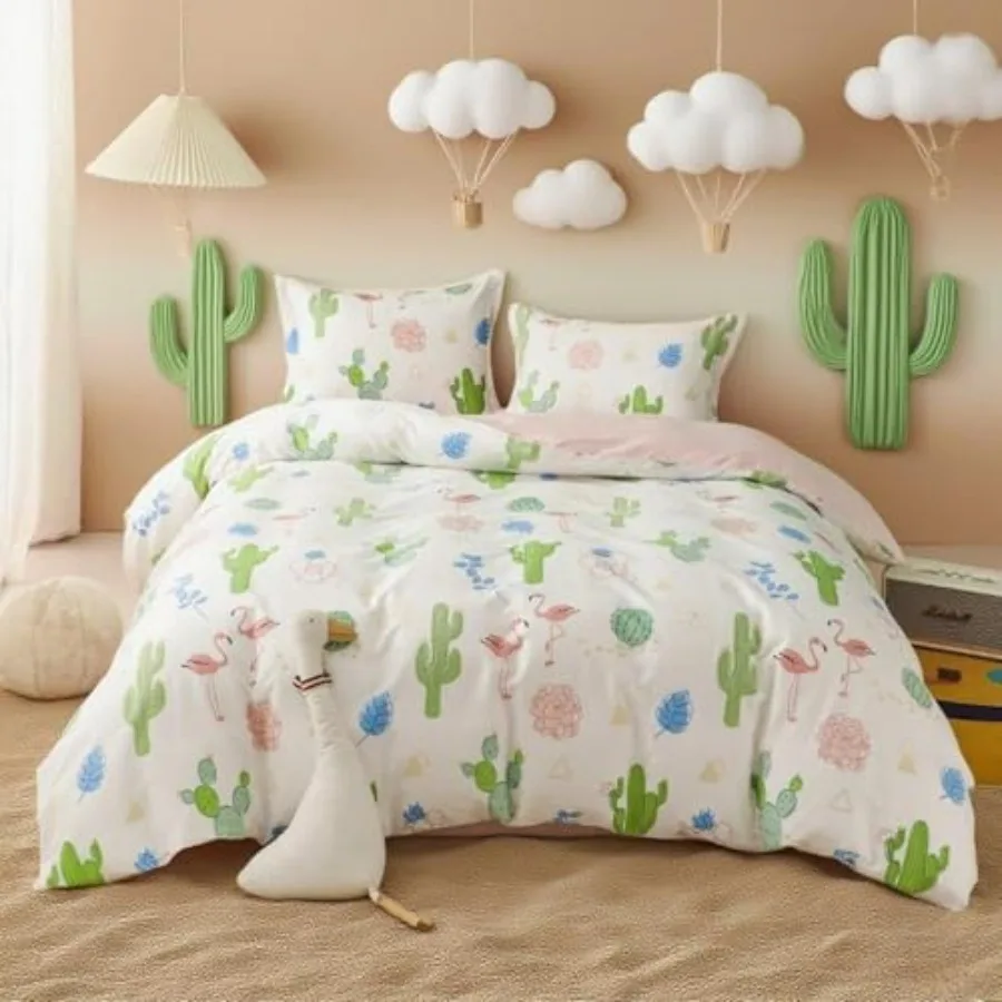100% Organic Cotton Duvet Cover for Teens 3 Pieces Soft Comforter Cover with Zipper Closure Warm Adorable Flamingo Bedding Set