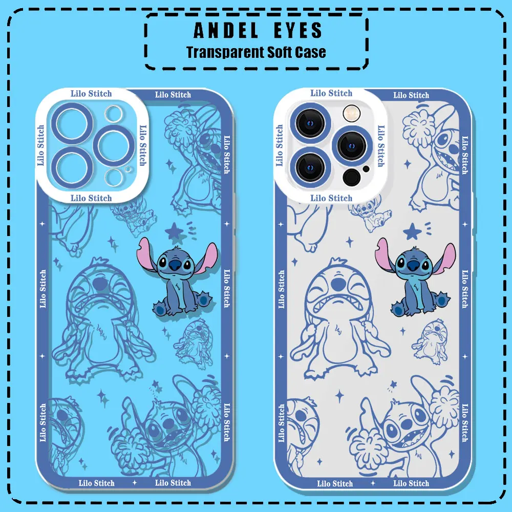 Love Couple Angel Lilo Stitch Phone Case For iPhone 16 15 ProMax 14 Plus 12 13 Mini 11 15 16 Pro Max Case Transparent Soft Cover