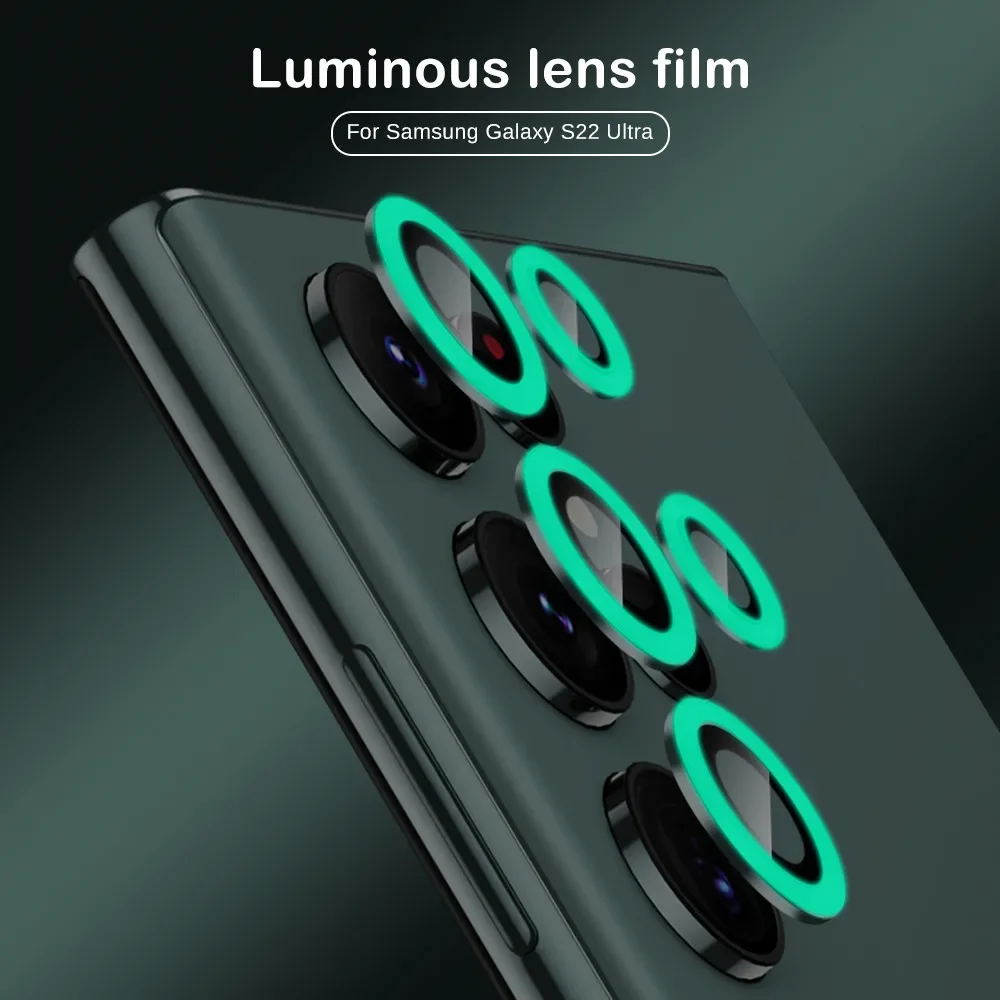 5Rings/Set Luminous Rear Camera Metal Tempered Glass Film Sticker For Samsung Galaxy S22 S23 S24 Ultra Lens Protector Ring Cover