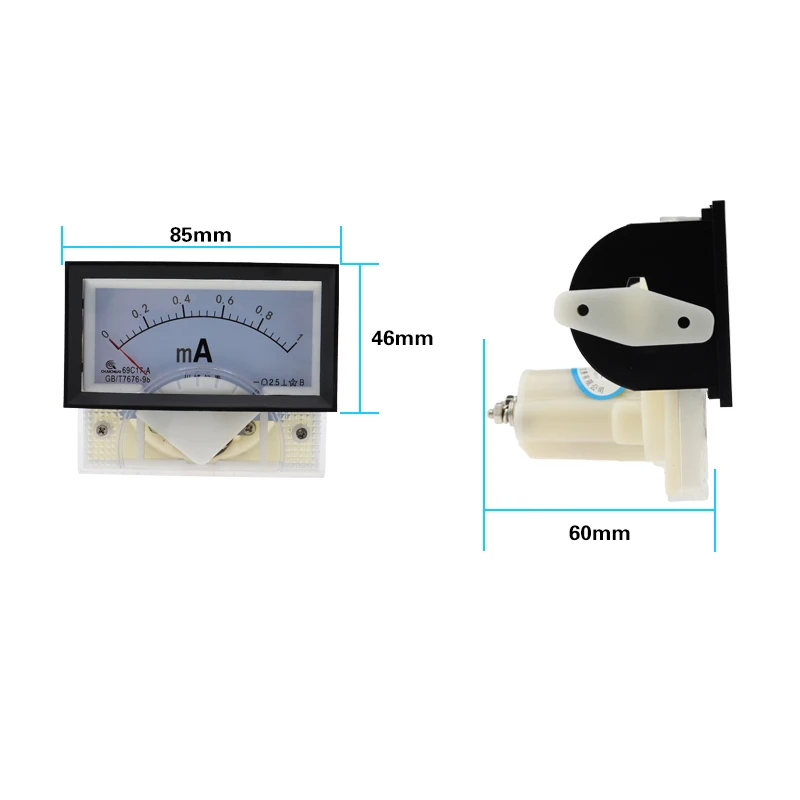 69C17 pointer milliammeter 1MA 2MA 3MA 10mA 20MA 50MA 100MA 200mA 500MA with Shunt Current Meter milliammeter