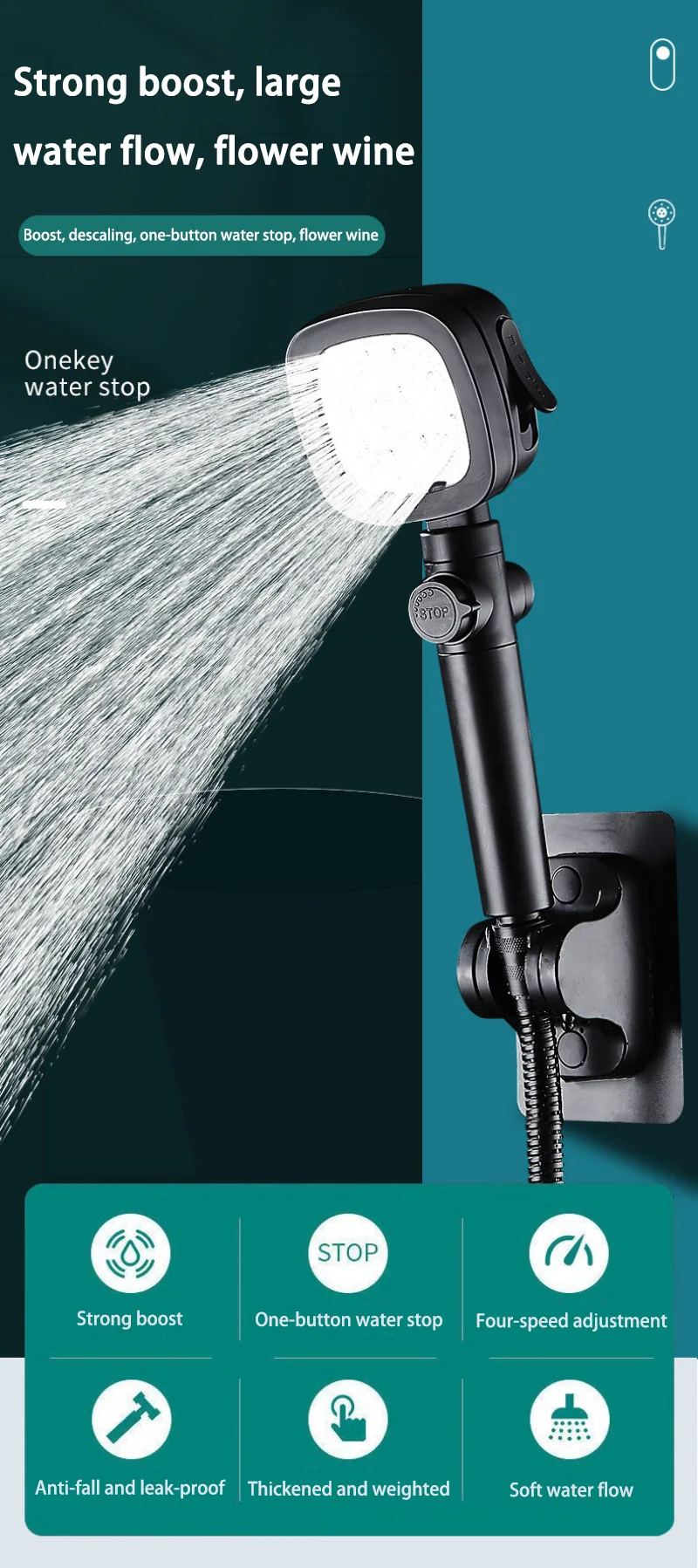 Xiaomi Home Furnishings Boosting Stainless Steel Shower Head Filter Shower Set with 4 Levels to Adjust High Water Output