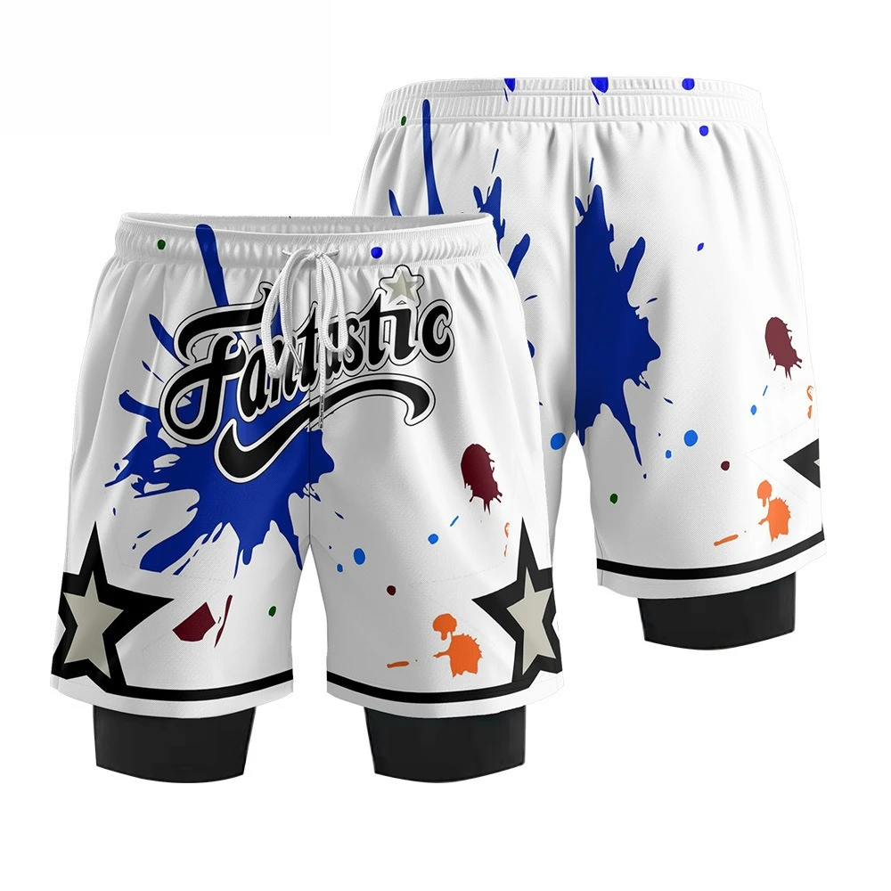 

New 2-in-1 Men's Fitness Running Shorts Outdoor Sports Quick Drying Breathable Cycling Shorts Fashionable Trendy Street Hip-hop