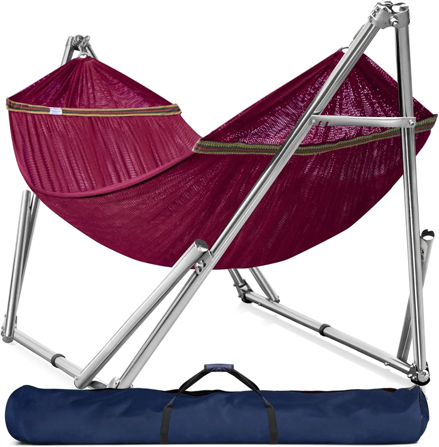 Double Hammock with Stand 650lb Capacity Double Hammock with Spreader Bar, Solid Grade 201 Stainless Steel 30s Set Up, Sturdy Fl