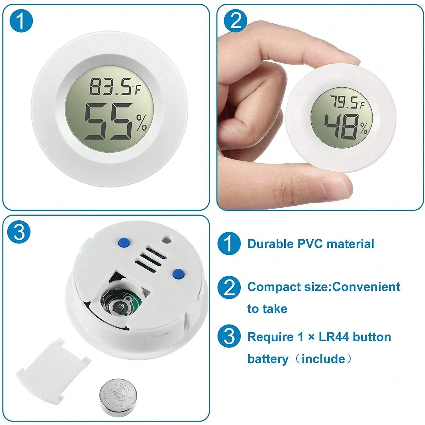5/10Pcs Hygrometer Thermometer Digital Humidity Meter Indoor/Outdoor Humidity Monitor Reptile Thermo-Hygrometer For Greenhouse Humidors Terrarium Jars, Fahrenheit (℉) /Celsius(℃) image 2