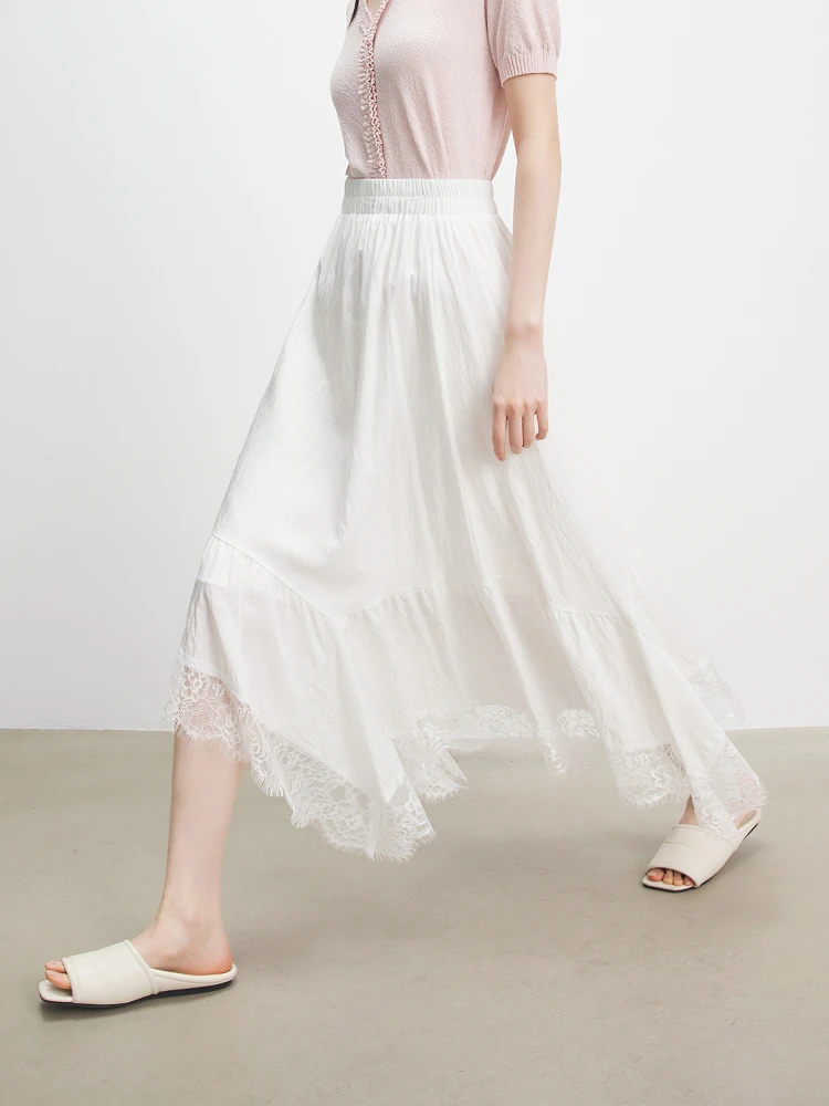 

Новая женская летняя асимметричная кружевная юбка миди А-силуэта Annata White с высокой талией, из хлопка, для повседневной носки, простой дизайн