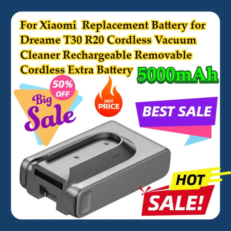 

For Xiaomi 5000mAh Replacement Battery for Dreame T30 R20 Cordless Vacuum Cleaner Rechargeable Removable Cordless Extra Battery