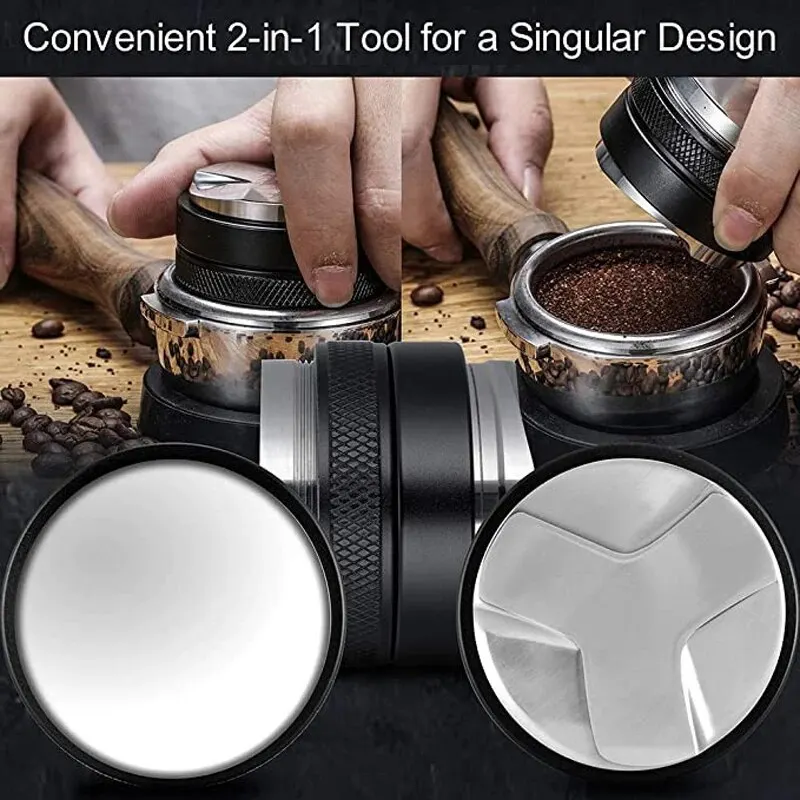 51/53/58mm Coffee Distributor & Tamper, 3 Angled Dual Head Coffee Leveler Fits, Adjustable Depth-Espresso Coffee Accessories