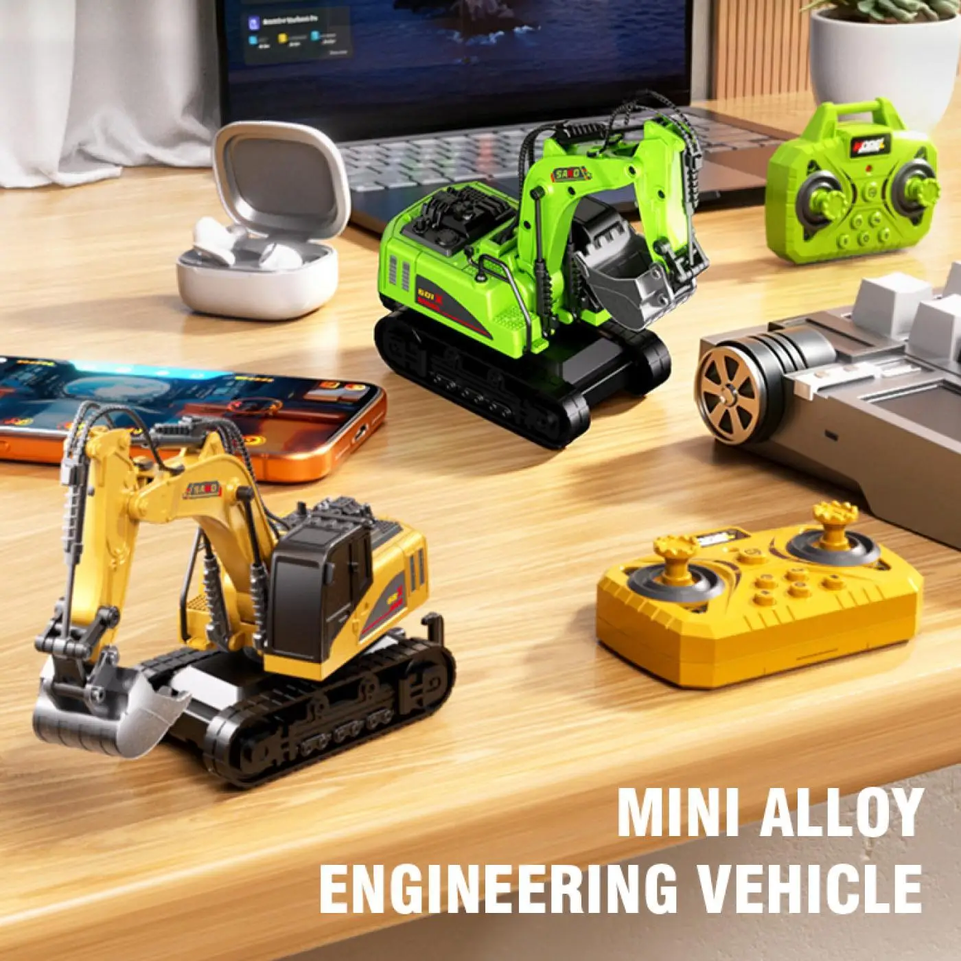 1/64 Mini Alloy RC Excavator Car Remote Control Cars Crawler Truck Radio-controlled Engineering Vehicle Toy for Boys Adults Gift