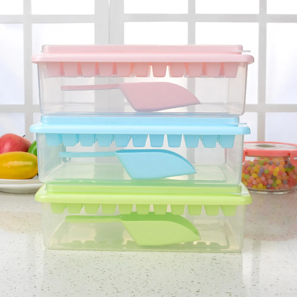 

Cube Tray Mold Plastic Kitchen Ice Maker With Lid Smooth Spill Proof Slow Melting For Drinks Milk Fruits Household Ice