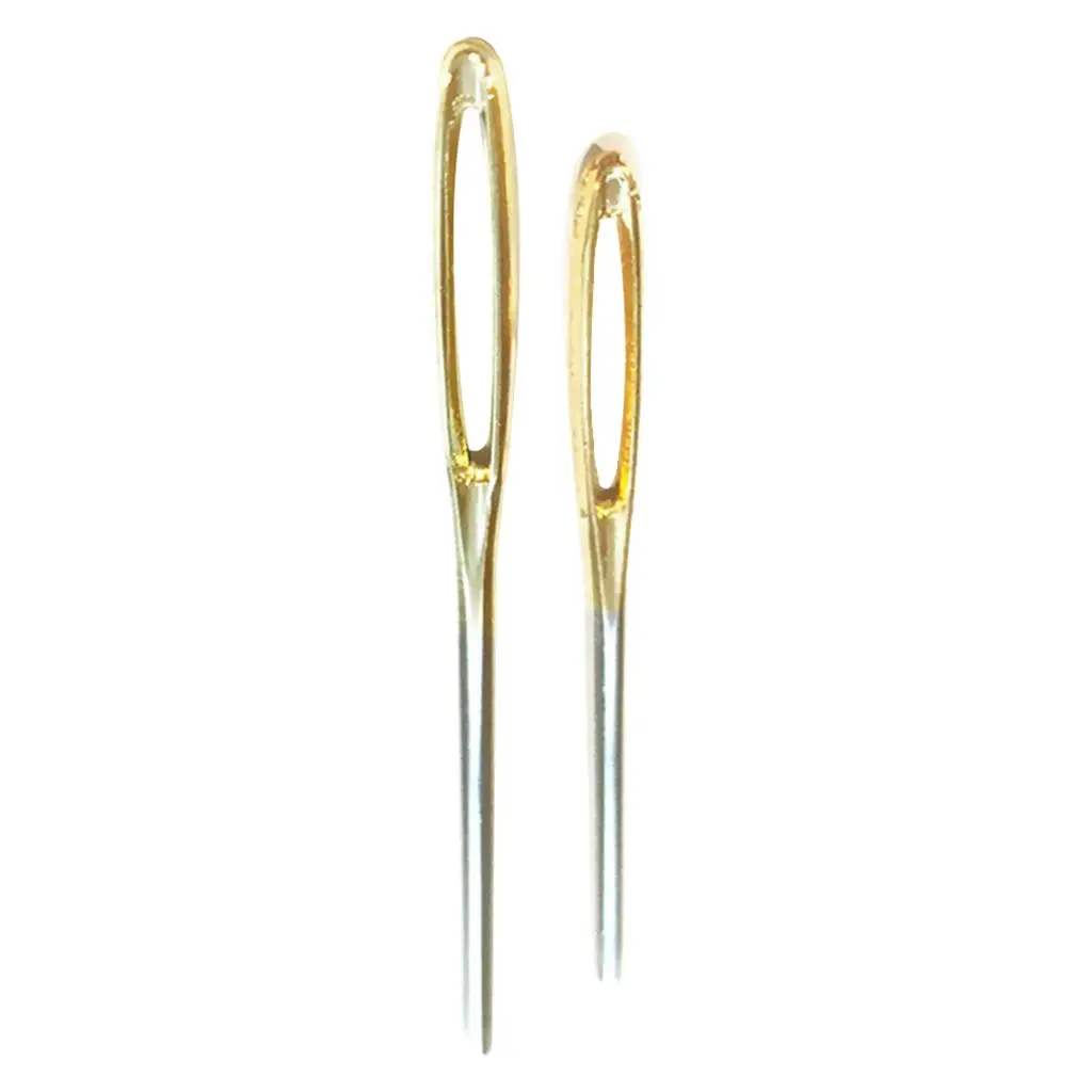 2pcs Metal Large Eye Golden Tail Blunt Needles Hand Sewing Needles Yarn Knitting Needles Darning Knitting Crochet Tool