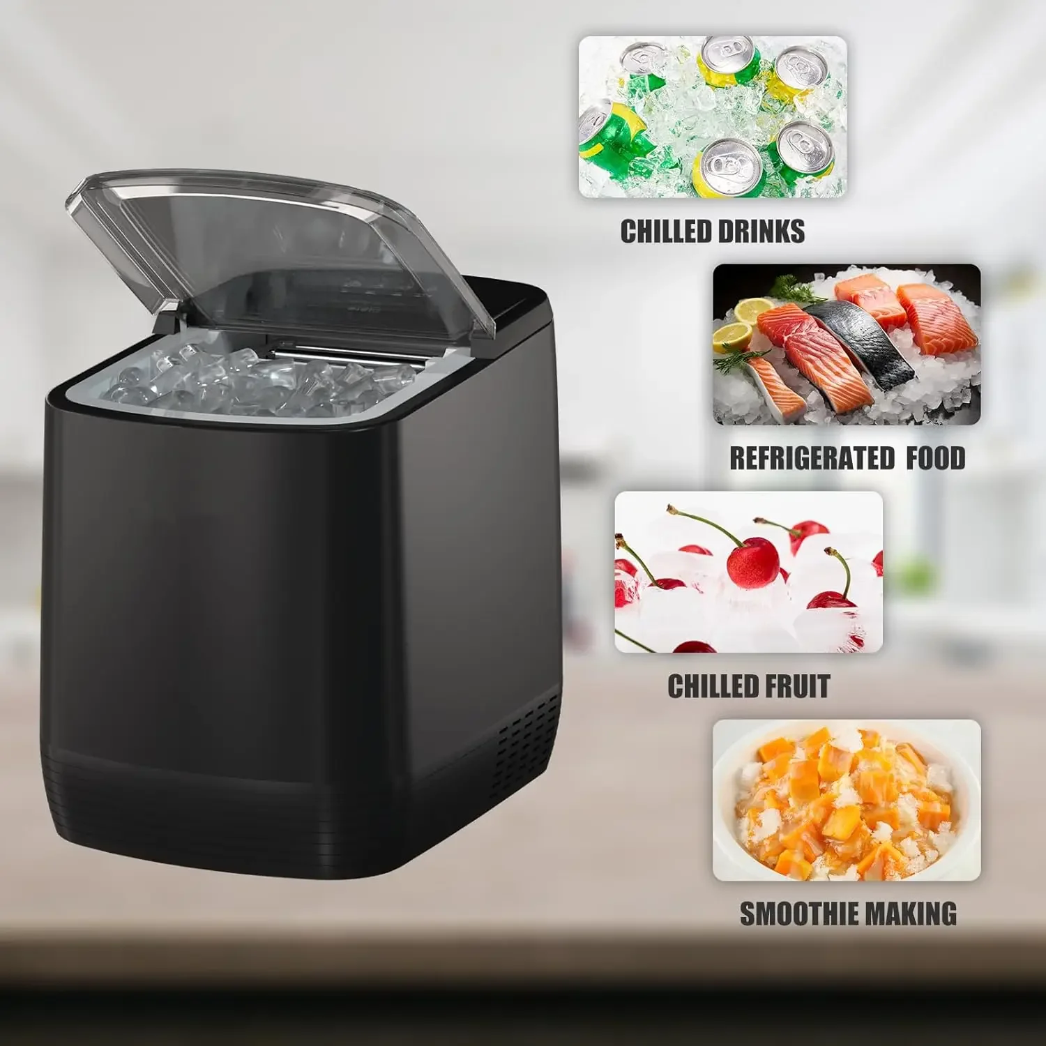 Compact Self-Cleaning Countertop Ice Maker, Fast Ice Making em apenas 3,5 minutos, Máquina de gelo conveniente com Ice Scoop e Eur