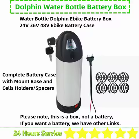 24V 36V 48V Water Bottle Ebike Battery Box Case Dolphin Battery Box with Cells Holders Spacers for 18650 Cells Battery Box
