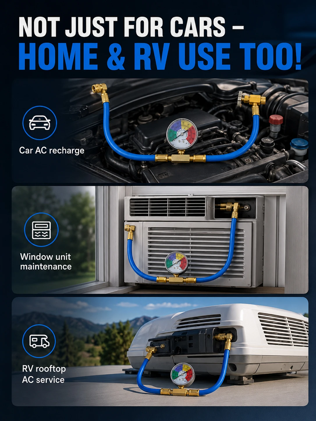 R134A Car AC Recharge Kit with Gauge – DIY Refrigerant Refill Tool for Auto Air Conditioning