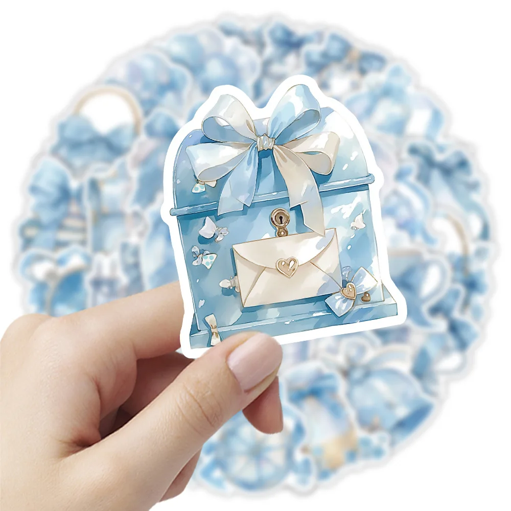 10/53PCS 블루 러브 스타일 스티커 그림 낙서 블루 보우 만화 장식 INS 데칼 DIY 노트북 기타 자동차 자전거 어린이 장난감 선물