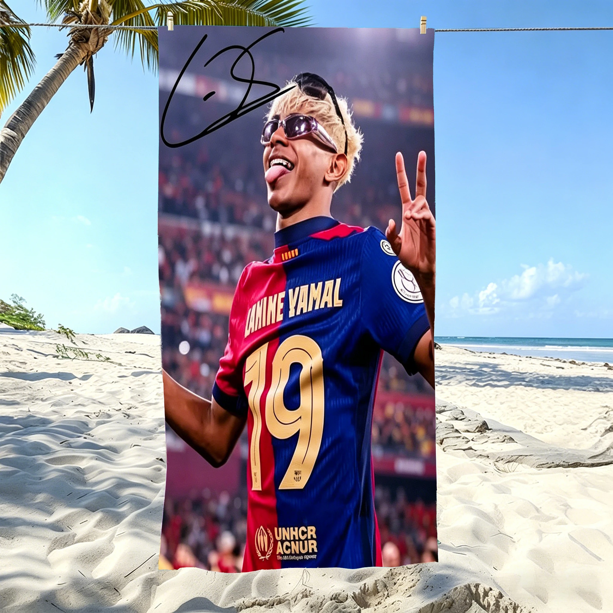 L-Lamine Y-Yamal B-Barcelona #19 Beach Towel Microfiber Soft Quick Dry Soccer Star Print Bath Towel for Fans Swimming Outdoor