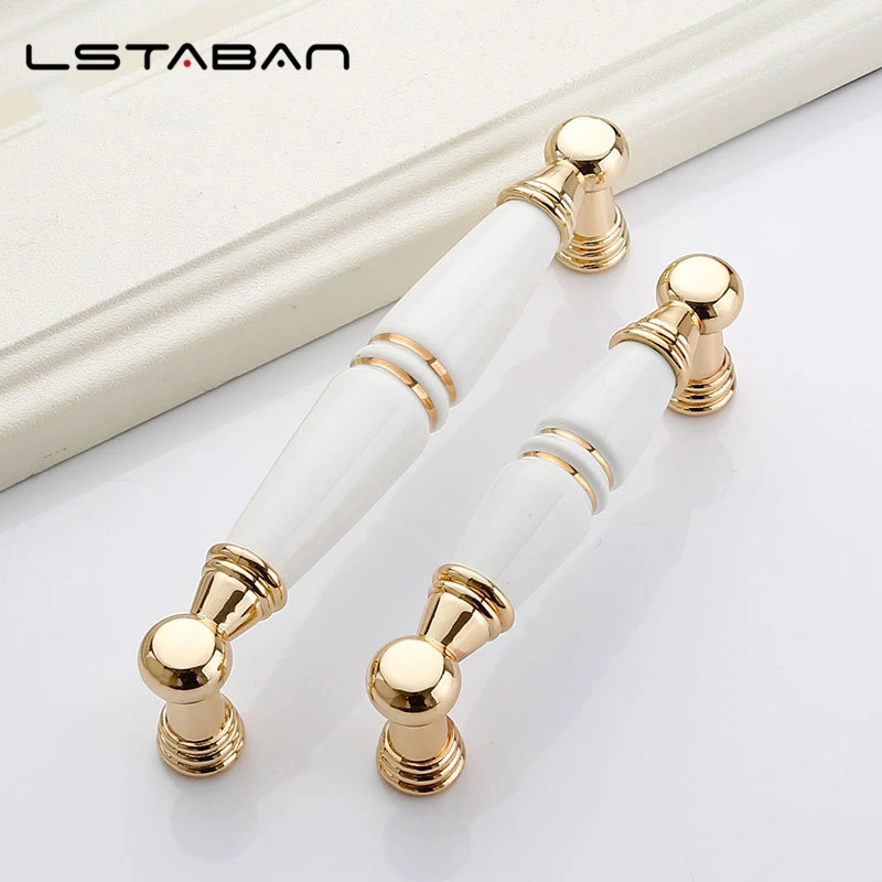 Gold White Creamic Cabinet Handles Knobs Drawer Pulls Kitchen Door Handles Furniture Handle Cabinet Door Hardware